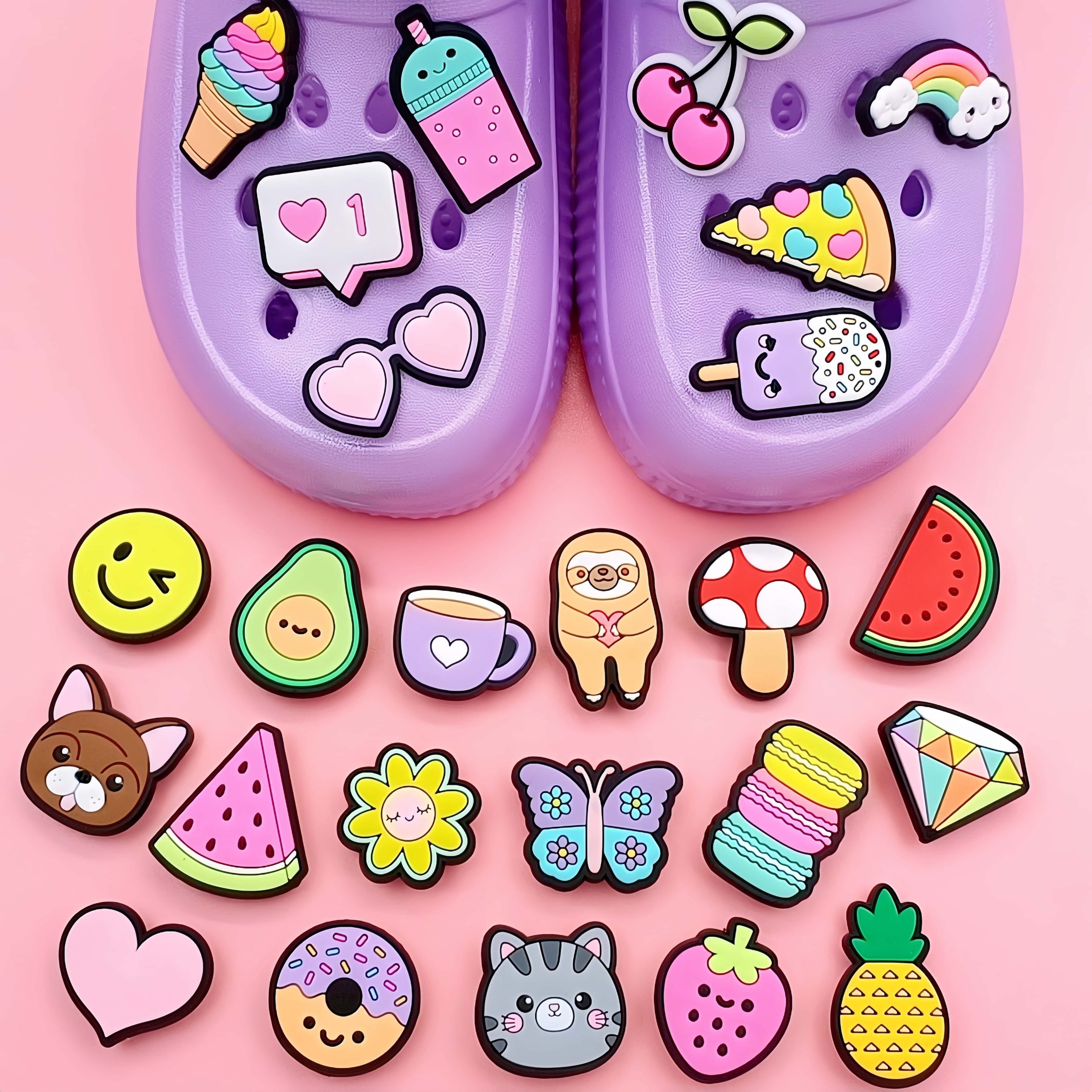 Sweet Fruit Dessert Cartoon Croc Charms, Cute Rubber Shoe Buckle Accessories for Clogs