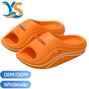 Wholesale Wavy Side Hollow EVA Sport Slides, Solid Thick Platform Casual Functional Slippers