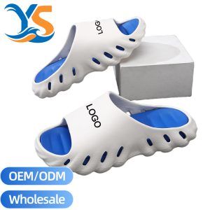 Bulk Wave Hollow EVA Sport Slippers, Solid Thick Platform Contrast Color Slides Wholesale Supply